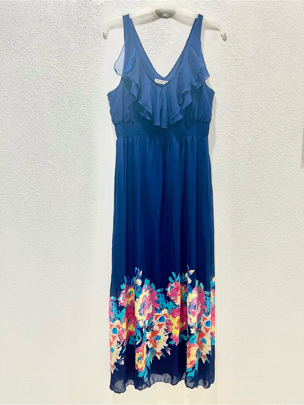 Blue Maxi Double lined Dress with Bright Florals L Old Navy Dress